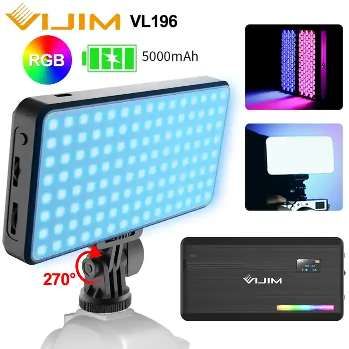 Ulanzi VIJIM VL196 RGB LED Video Light with Adjustable Stand, 2500K-9000K Full Color 20 Lighting Effect Modes Ultra Bright Lighting with Soft Light Board and Honeycomb Frame